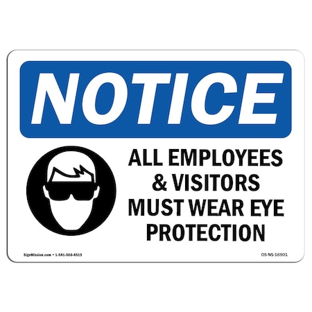 OSHA Notice Sign, NOTICE Wear Eye Protection With Symbol, 24in X 18in Decal
